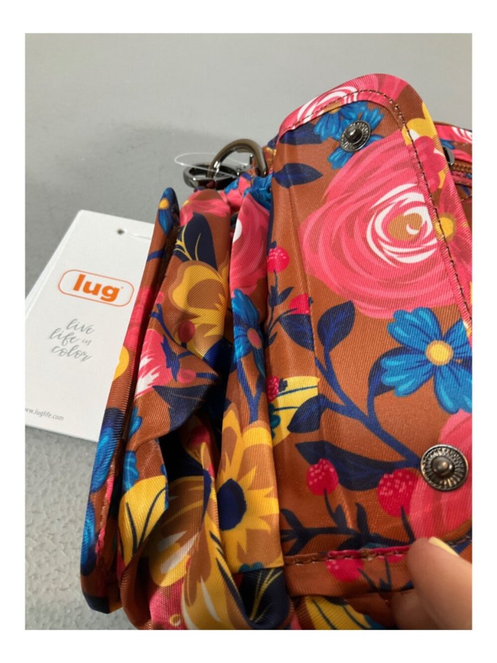 Lug Floral Quilted Crossbody Bag - Pink Woven Fabric, Adjustable Strap, Snap Clo - Picture 2 of 7